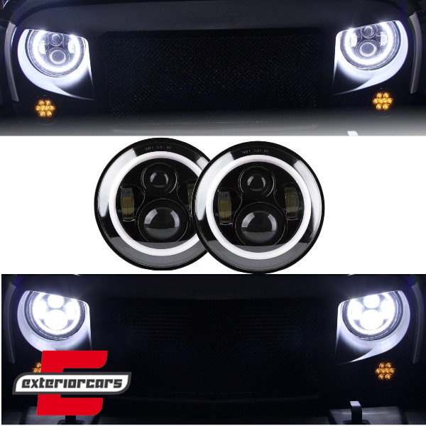 CREE LED prednji farovi Angel Eye (crna) / Jeep Wrangler JK TJ LJ Land ROVER Defender Mercedes W463 - Slika 7