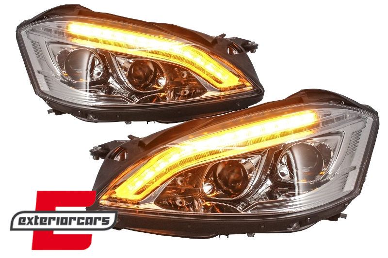 Prednja svjetla LED DRL W222 look (chrome) / Mercedes S-klasa W221 (2005-2009) - Slika 8