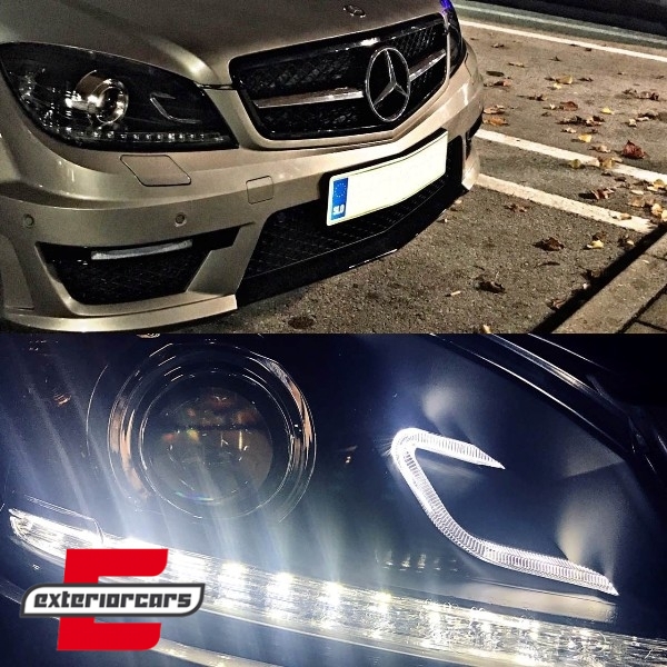 Prednja svjetla LED DRL Facelift look (crna) / Mercedes C klasa W204 S204 limuzina karavan (2007-2010) - Slika 9
