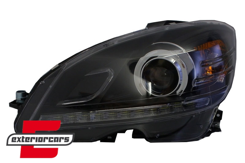 Prednja svjetla LED DRL Facelift look (crna) / Mercedes C klasa W204 S204 limuzina karavan (2007-2010) - Slika 4