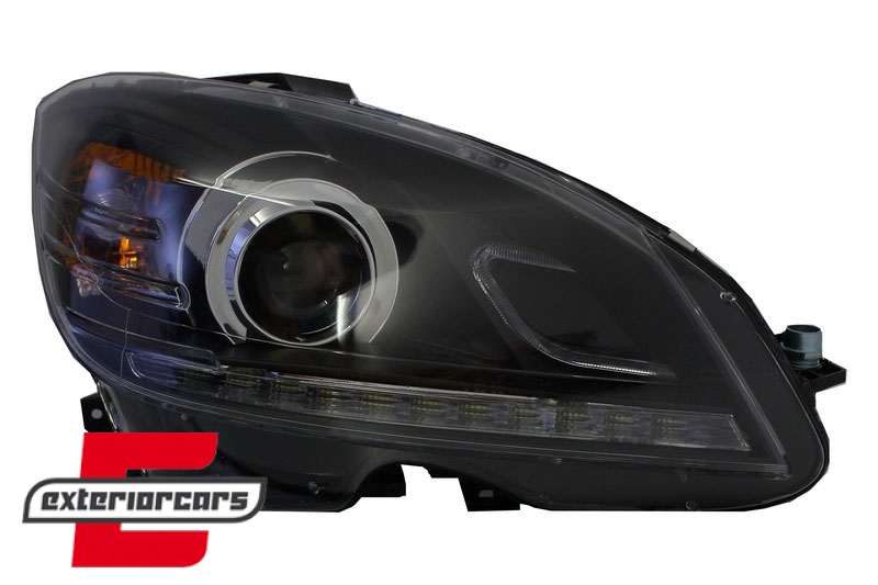 Prednja svjetla LED DRL Facelift look (crna) / Mercedes C klasa W204 S204 limuzina karavan (2007-2010) - Slika 3