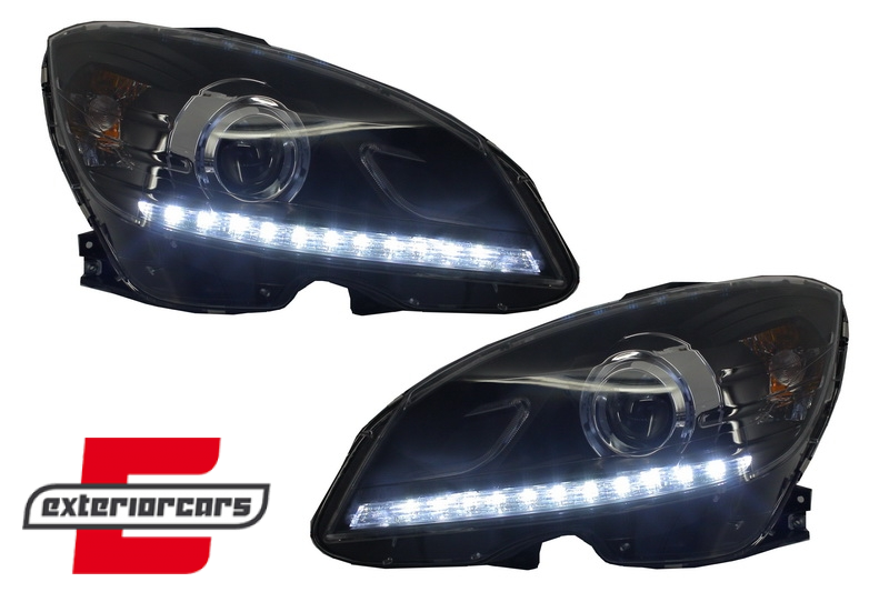 Prednja svjetla LED DRL Facelift look (crna) / Mercedes C klasa W204 S204 limuzina karavan (2007-2010) - Slika 6