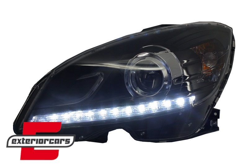Prednja svjetla LED DRL Facelift look (crna) / Mercedes C klasa W204 S204 limuzina karavan (2007-2010) - Slika 7