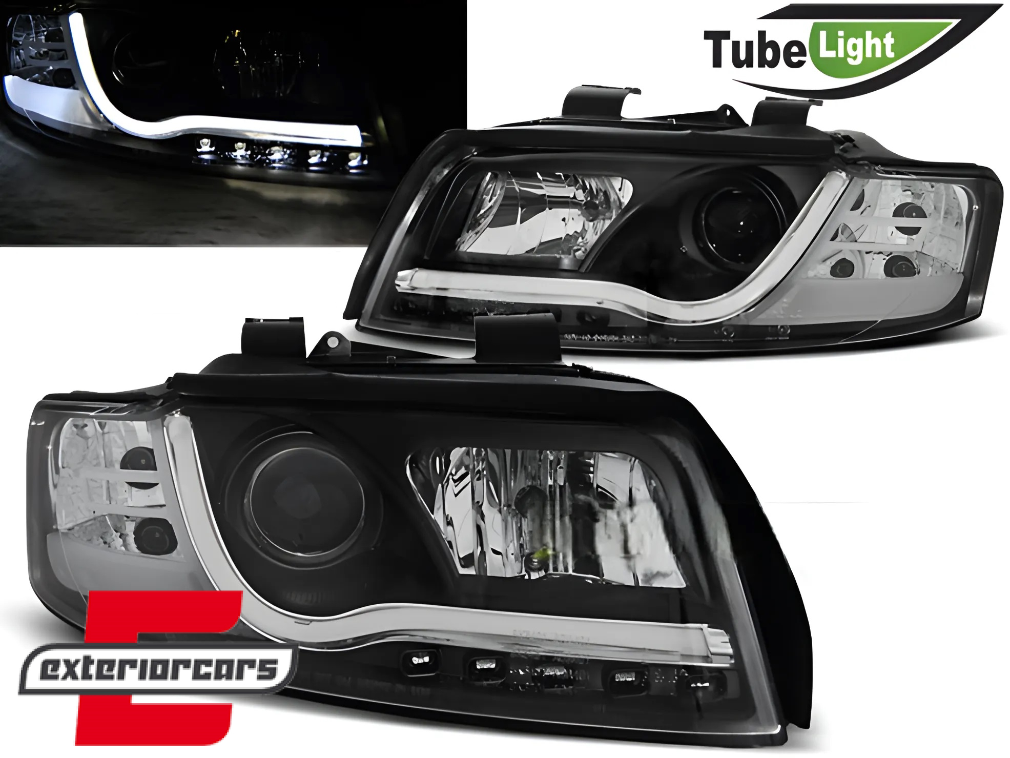 Prednja svjetla LED TubeLights dizajn (crna) / Audi A4 B6 (2000-2004)