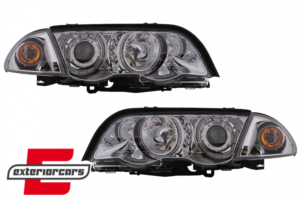 Prednja svjetla LED Angel Eyes (chrome) / BMW serije 3 E46 limuzina karavan (05.1998-08.2001) - Slika 2