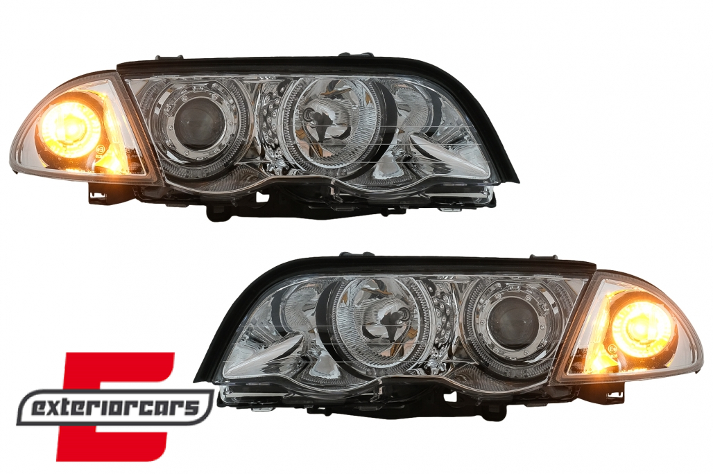 Prednja svjetla LED Angel Eyes (chrome) / BMW serije 3 E46 limuzina karavan (05.1998-08.2001) - Slika 16