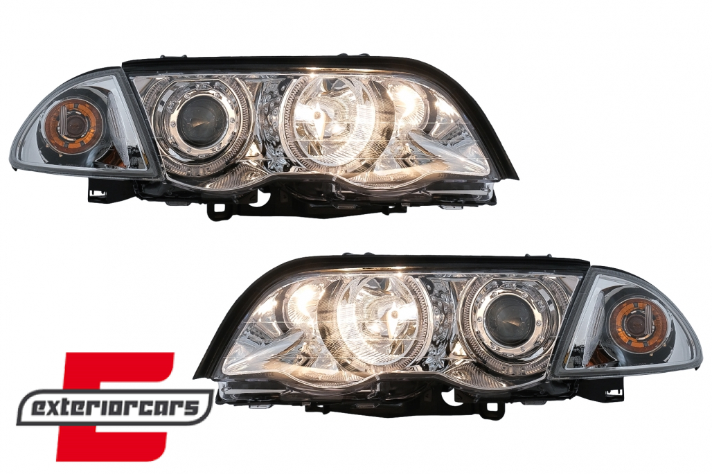 Prednja svjetla LED Angel Eyes (chrome) / BMW serije 3 E46 limuzina karavan (05.1998-08.2001) - Slika 7