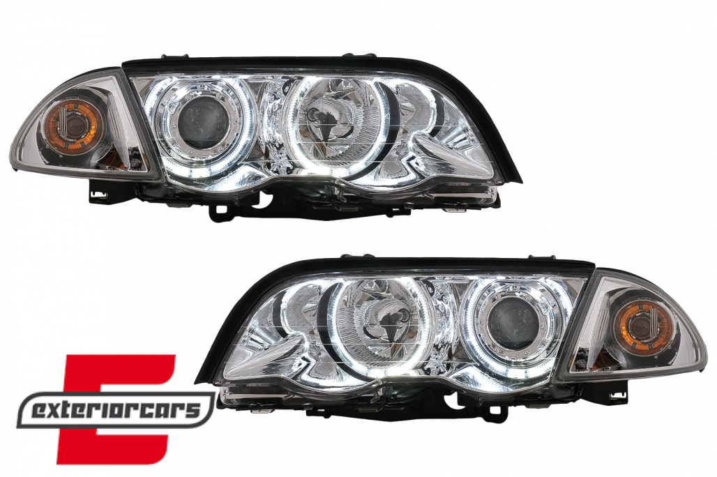 Prednja svjetla LED Angel Eyes (chrome) / BMW serije 3 E46 limuzina karavan (05.1998-08.2001) - Slika 10