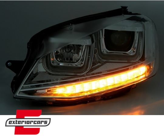 Prednja svjetla 3D LED U-dizajn LED žmigavci (chrome) / Volkswagen Golf VII (2012-2017) - Slika 4