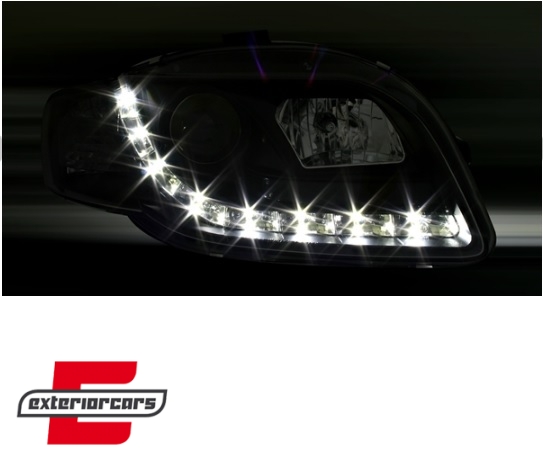 Prednja svjetla LED DayLights (crna) / Audi A4 B7 (2004-2008) - Slika 3