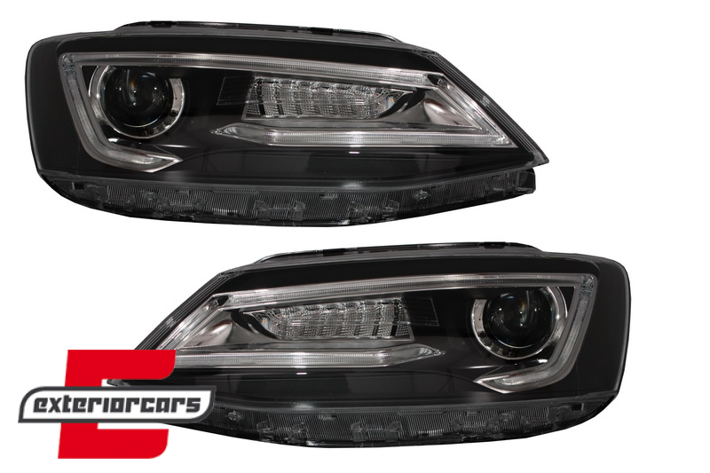 Prednja svjetla LED DRL SEQ žmigavci Bi-Xenon look (crna) / VW Jetta Mk6 VI (2011-2018) - Slika 2