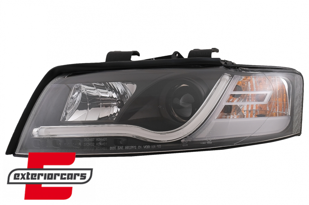 Prednja svjetla LED TubeLights dizajn (crna) / Audi A4 B6 (2000-2004) - Slika 2
