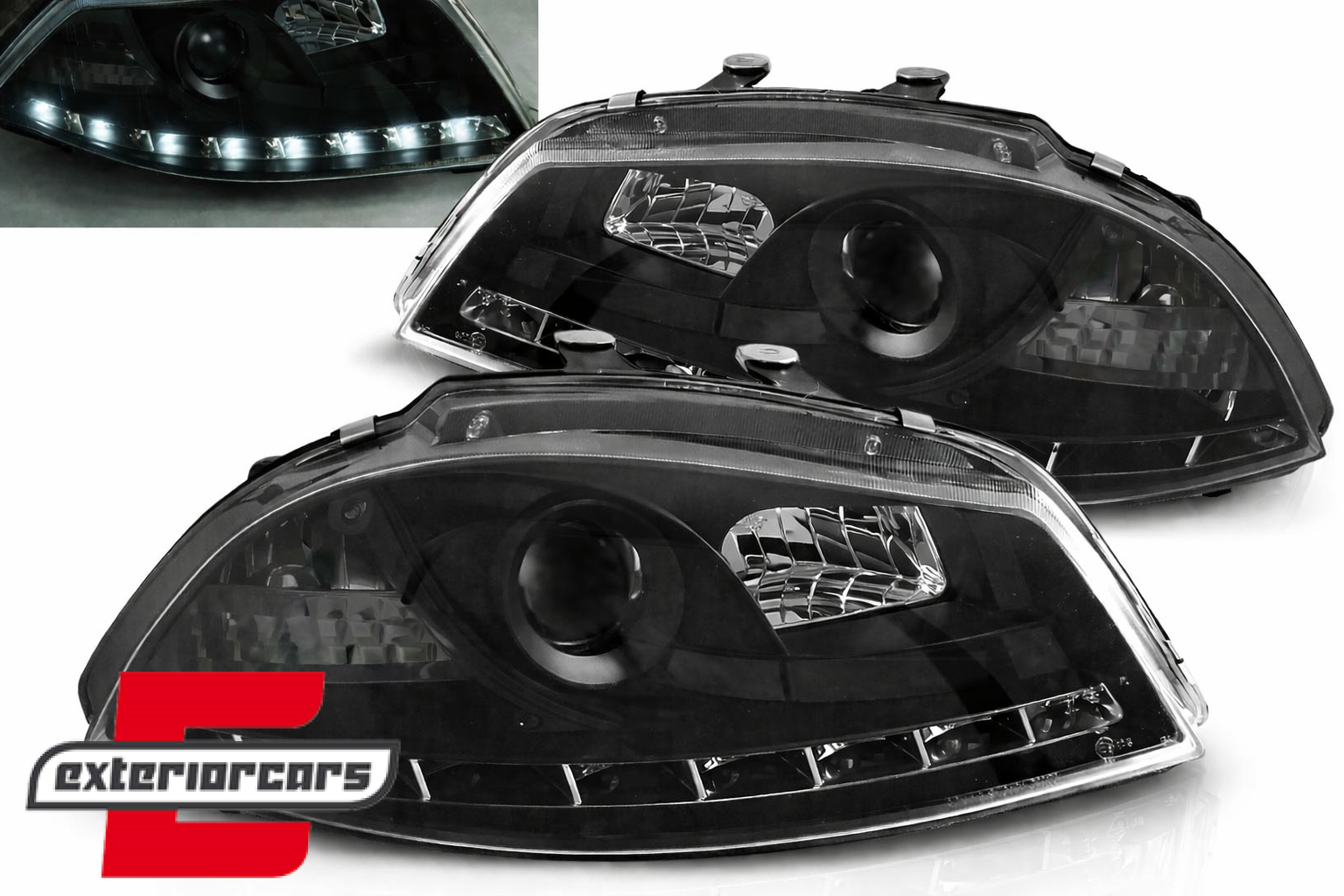Prednja svjetla LED DayLight (crna) / Seat Ibiza 6L (2002-2008)