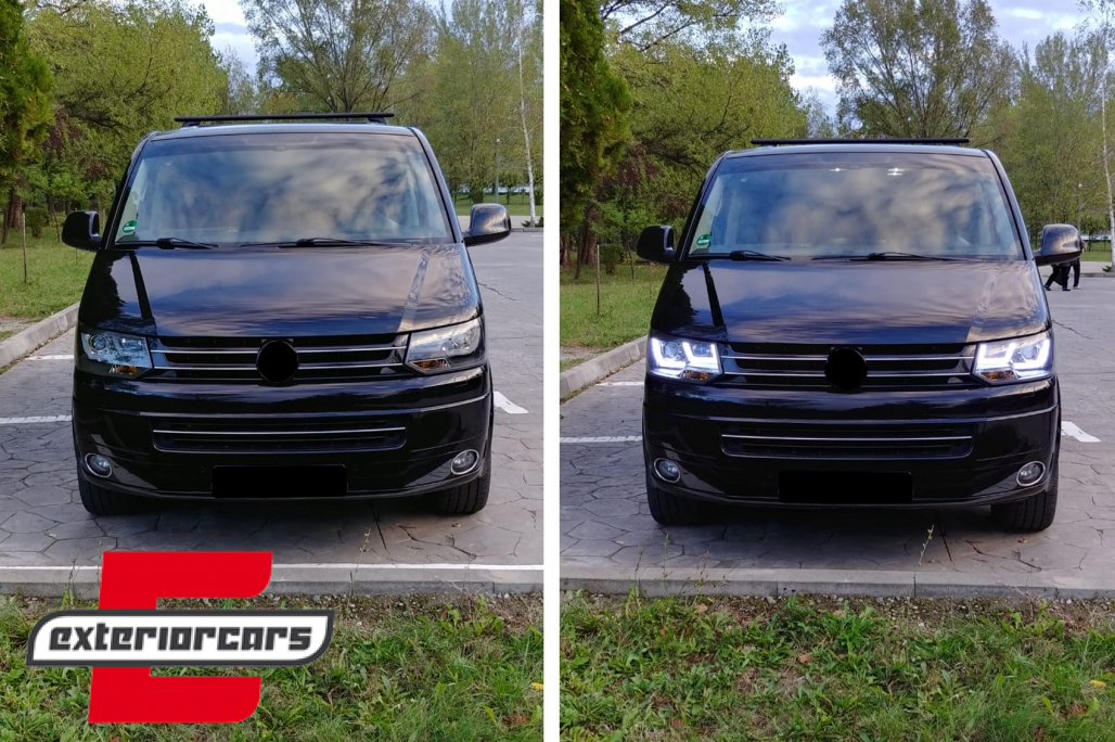 Prednja svjetla U-dizajn LED DRL Xenon look (crna) / VW T5.1 (2010-2015) - Slika 10