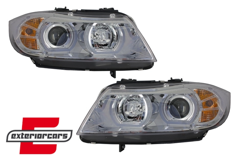 Prednja svjetla 3D LED Angel Eyes U-dizajn Xenon (chrome) / BMW serije 3 E90 limuzina E91 karavan (03.2005-08.2008) - Slika 4