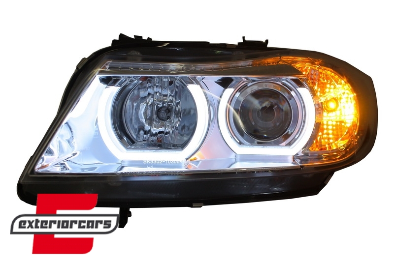 Prednja svjetla 3D LED Angel Eyes U-dizajn Xenon (chrome) / BMW serije 3 E90 limuzina E91 karavan (03.2005-08.2008) - Slika 3