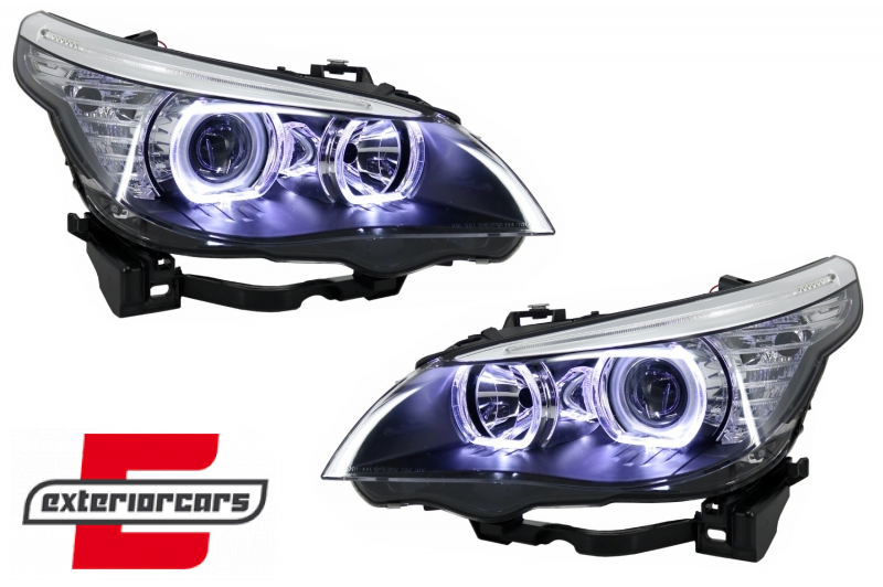 Prednja svjetla LED Angel Eyes LCI look (crna) / BMW serije 5 E60 E61 (2003-2007) - Slika 3