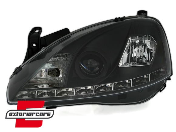 Prednja svjetla LED DayLight (crna) / Opel Corsa C (2000-2006) - Slika 2