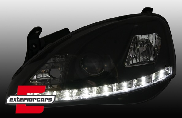 Prednja svjetla LED DayLight (crna) / Opel Corsa C (2000-2006) - Slika 3