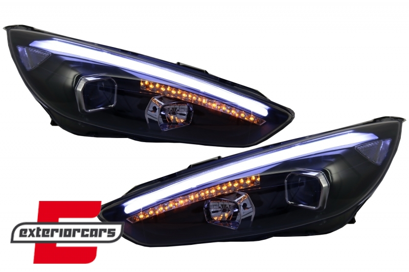 Prednja svjetla LED DRL Xenon look (crna) / Ford Focus Mk3 Facelift (2014-2018) - Slika 7