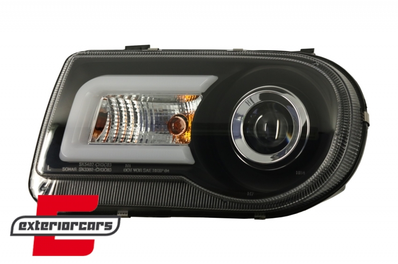 Prednja svjetla LED Tubelight dizajn (crna) / Chrysler 300C (2004-2010) - Slika 2