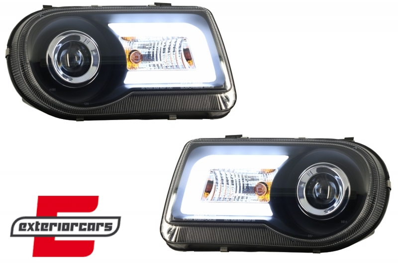 Prednja svjetla LED Tubelight dizajn (crna) / Chrysler 300C (2004-2010) - Slika 3