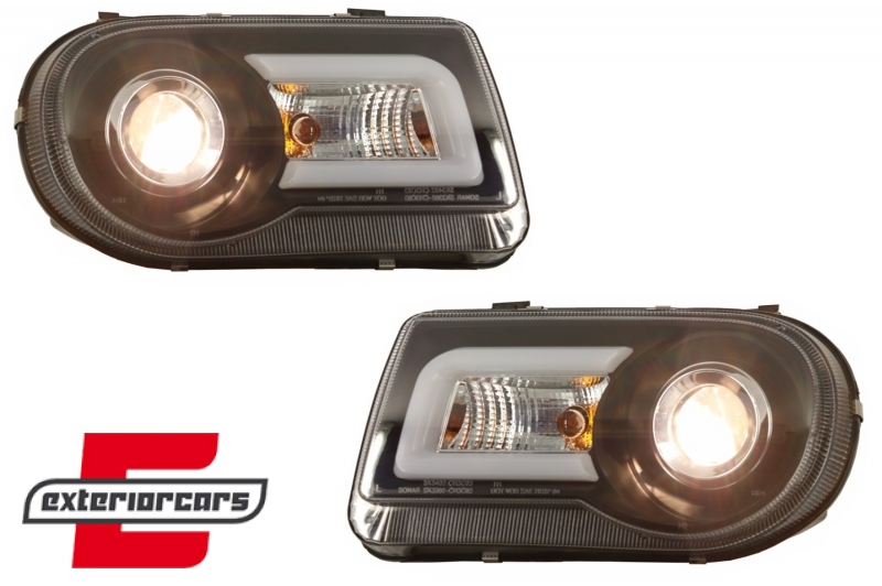 Prednja svjetla LED Tubelight dizajn (crna) / Chrysler 300C (2004-2010) - Slika 5