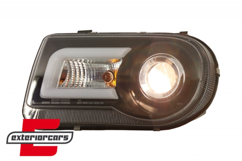 Prednja svjetla LED Tubelight dizajn (crna) / Chrysler 300C (2004-2010) - Slika 6
