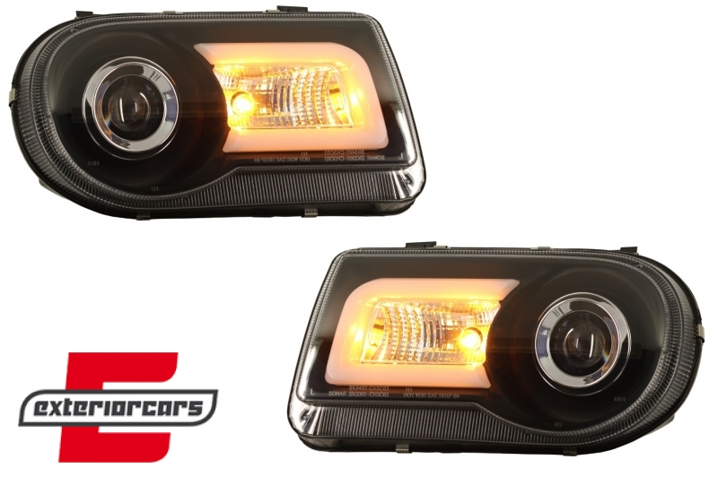 Prednja svjetla LED Tubelight dizajn (crna) / Chrysler 300C (2004-2010) - Slika 7