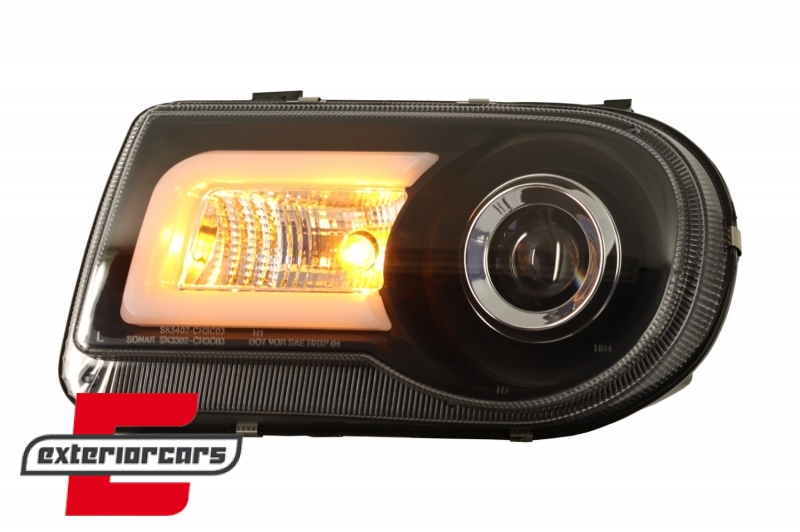 Prednja svjetla LED Tubelight dizajn (crna) / Chrysler 300C (2004-2010) - Slika 8