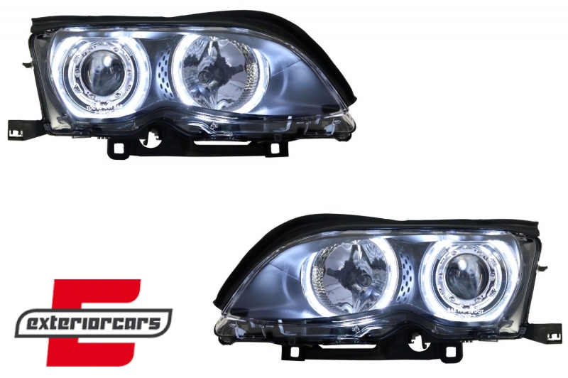 Prednja svjetla LED Angel Eyes Xenon look (crna) / BMW serije 3 E46 Facelift limuzina karavan (2001-2005) - Slika 3