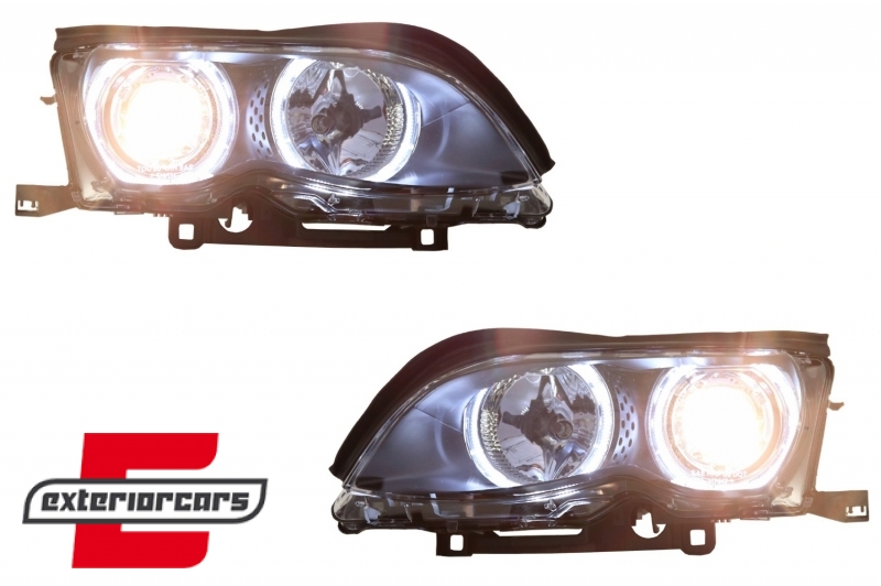 Prednja svjetla LED Angel Eyes Xenon look (crna) / BMW serije 3 E46 Facelift limuzina karavan (2001-2005) - Slika 5