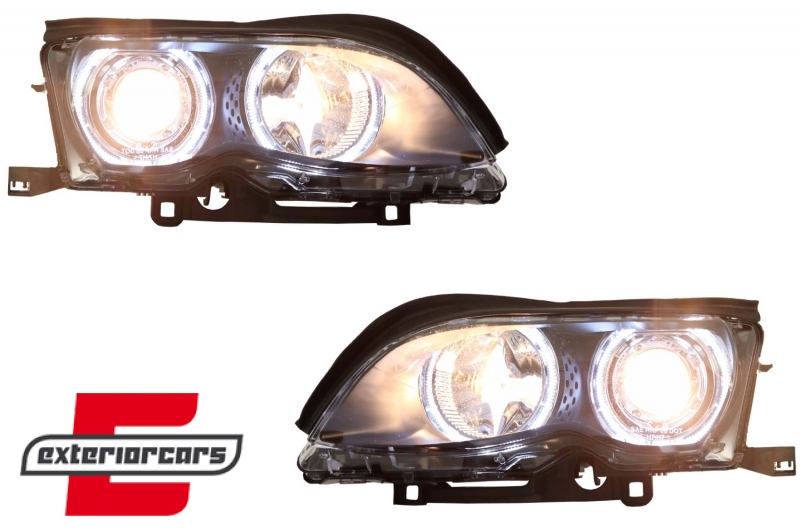 Prednja svjetla LED Angel Eyes Xenon look (crna) / BMW serije 3 E46 Facelift limuzina karavan (2001-2005) - Slika 7