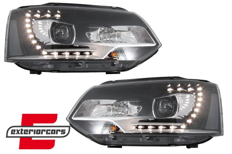 Prednja svjetla LED DayLine Xenon look (crna) / VW T5.1 (2010-2015) - Slika 3