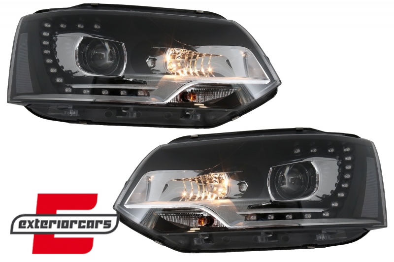 Prednja svjetla LED DayLine Xenon look (crna) / VW T5.1 (2010-2015) - Slika 9