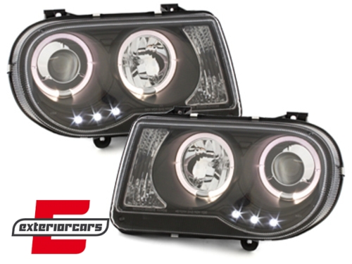 Prednja svjetla Angel Eyes dizajn (crna) / Chrysler 300C (2004-2010) - Slika 2