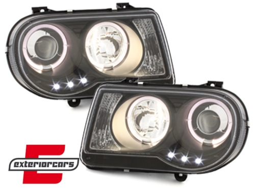 Prednja svjetla Angel Eyes dizajn (crna) / Chrysler 300C (2004-2010) - Slika 3