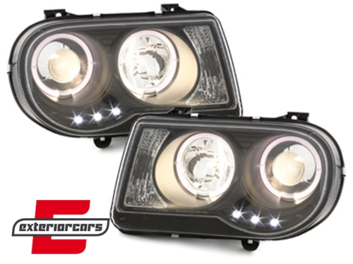 Prednja svjetla Angel Eyes dizajn (crna) / Chrysler 300C (2004-2010) - Slika 4