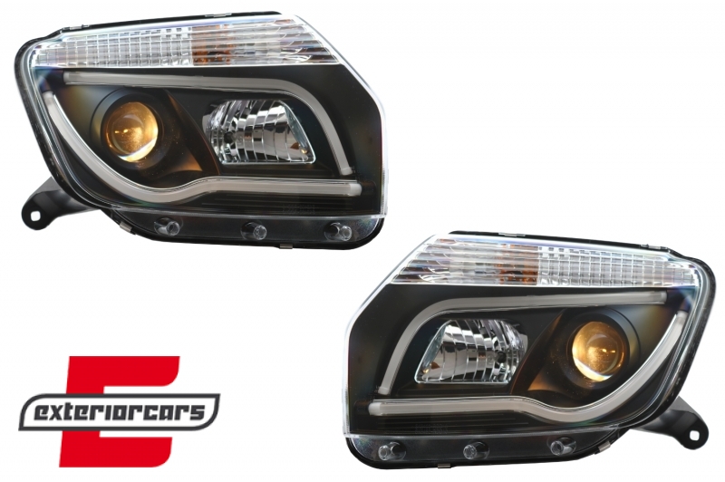 Prednja svjetla LED TubeLight dizajn (crna) / Dacia Duster I (2010-2013) - Slika 3