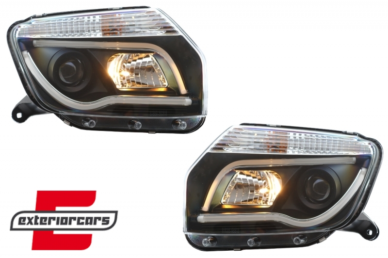 Prednja svjetla LED TubeLight dizajn (crna) / Dacia Duster I (2010-2013) - Slika 5