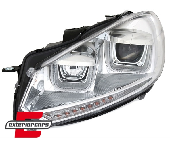 Prednja svjetla U-LED DRL LED SEQ žmigavci Golf 7 look (chrome) / Volkswagen Golf 6 (10.2008-2012) - Slika 2