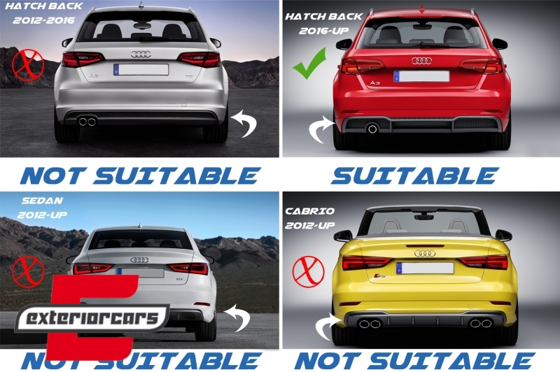 Difuzor zraka & nastavci auspuha RS3 dizajn / Audi A3 8V Sline Facelift (2016-2019) Hatchback Sportback - Slika 16