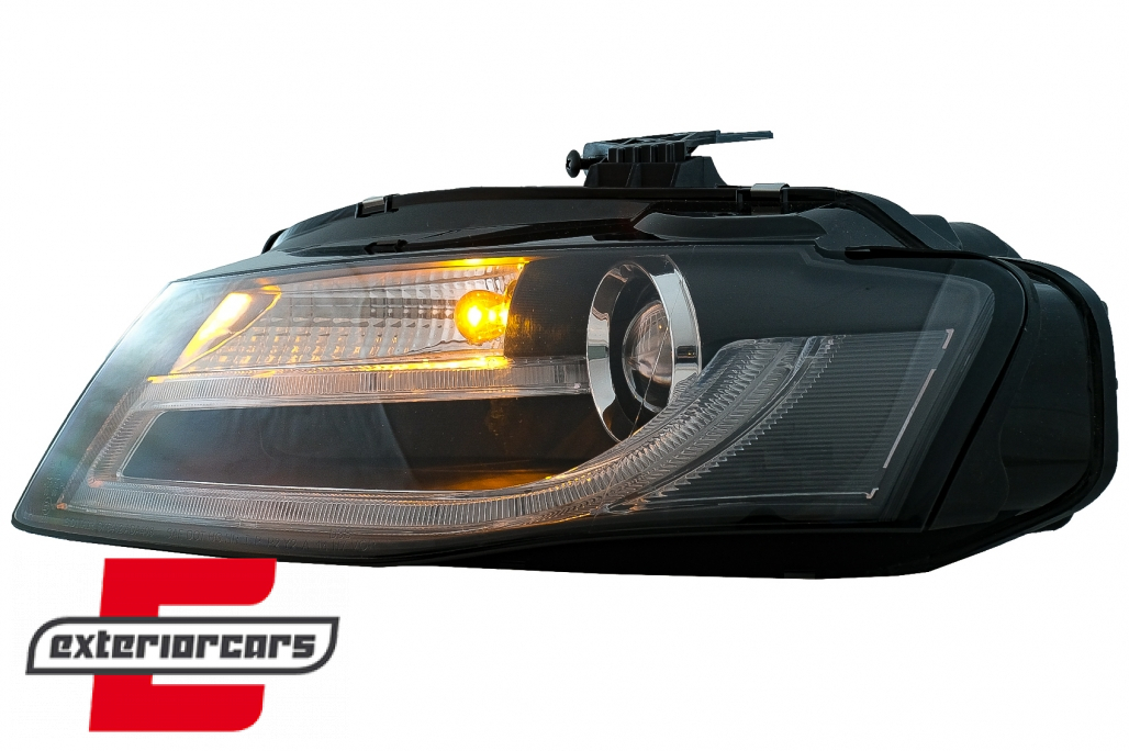 Prednja svjetla LED DRL Facelift look XENON (crna) / Audi A4 B8 (2008-2011) - Slika 8