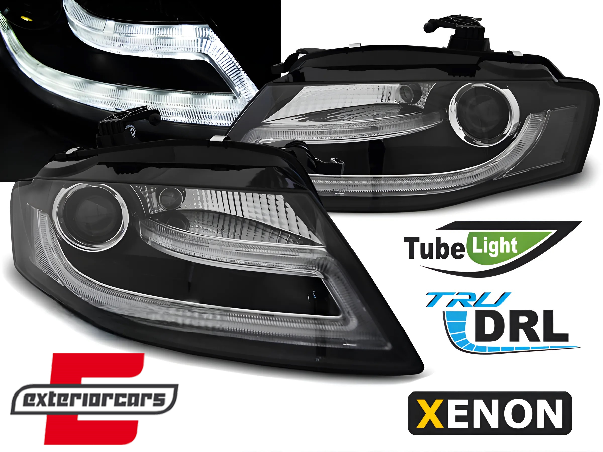 Prednja svjetla LED DRL Facelift look XENON (crna) / Audi A4 B8 (2008-2011)