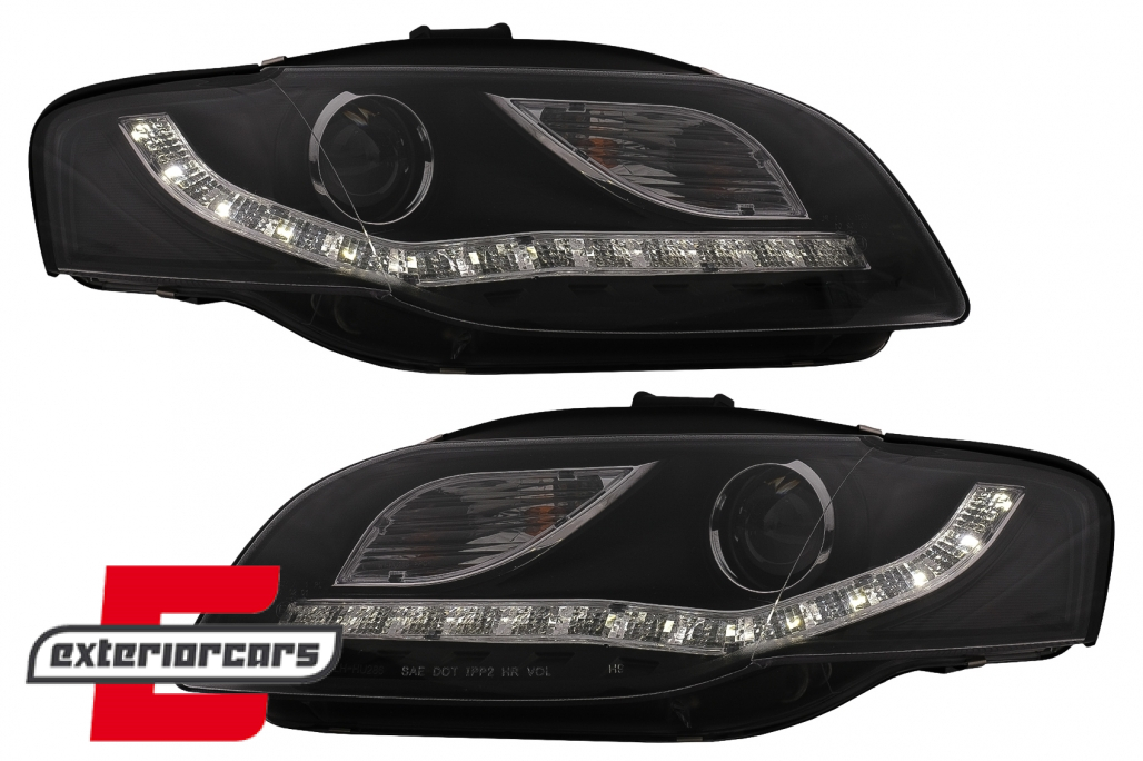 Prednja svjetla LED DayLights (crna) / Audi A4 B7 (2004-2008) - Slika 2
