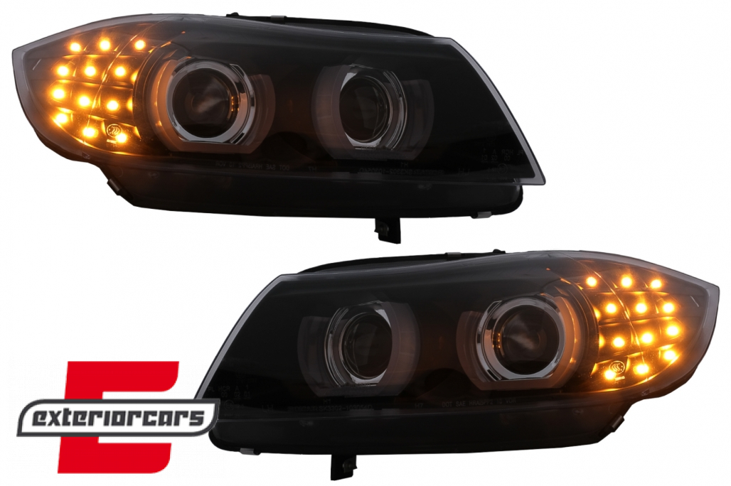 Prednja svjetla 3D Angel Eyes LED DRL Xenon (crna) / BMW serije 3 E90 E91 LCI (2008-2011) - Slika 10