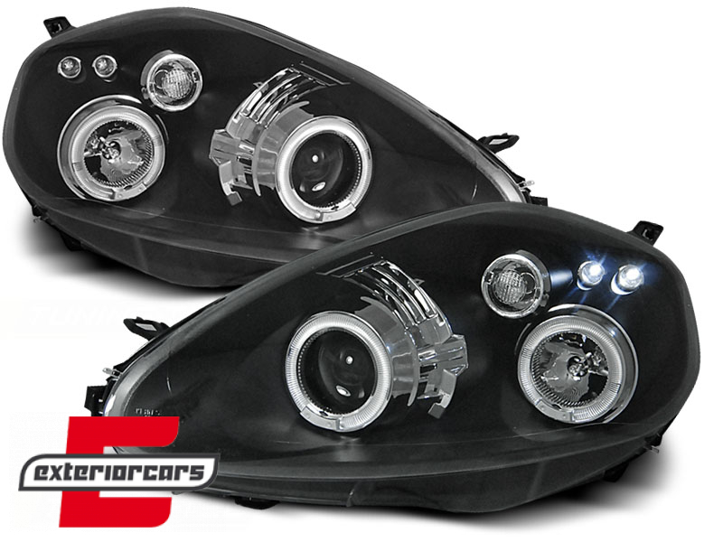 Prednja svjetla Angel Eyes (crna) / / Fiat Grande Punto (2005-2008) - Slika 2