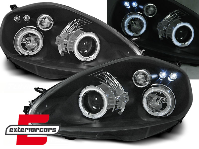 Prednja svjetla Angel Eyes (crna) / / Fiat Grande Punto (2005-2008)