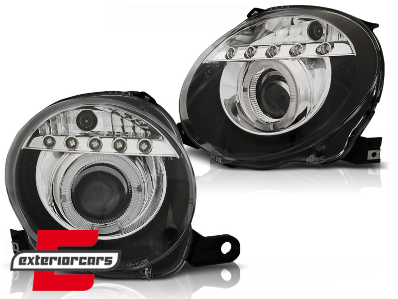 Prednja svjetla LED Angel Eye (crna) / Fiat 500 (2007-2015) - Slika 2