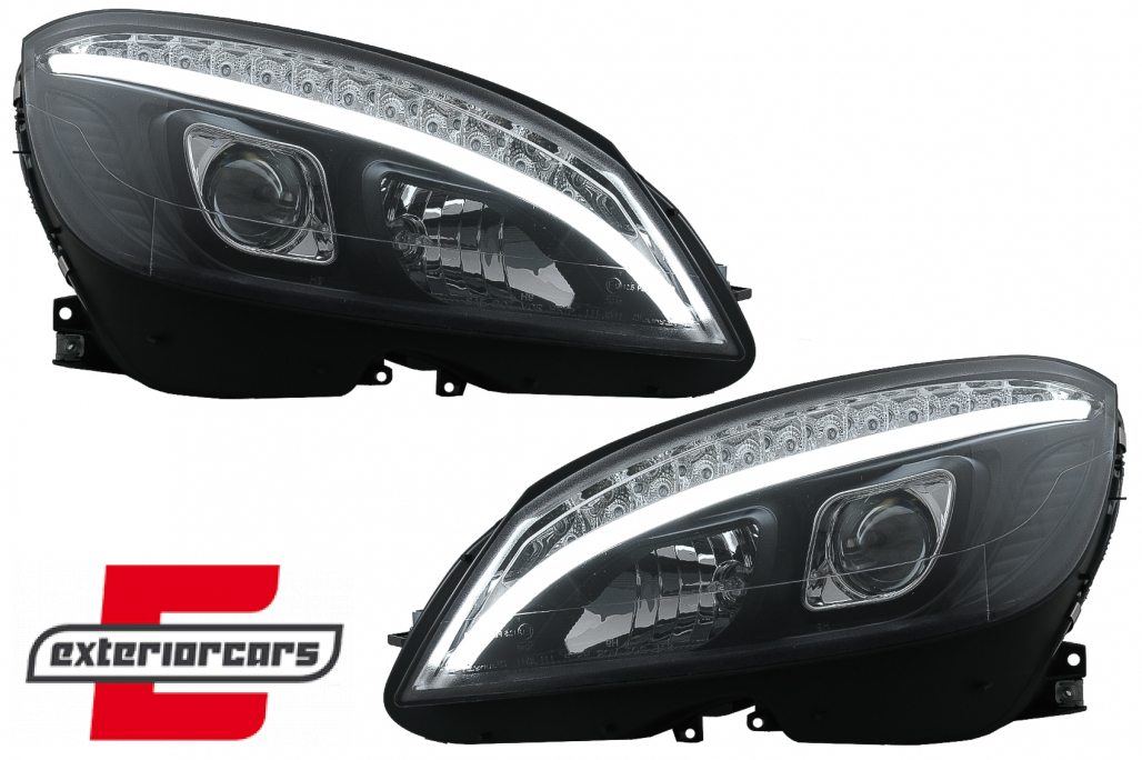 Prednja svjetla LED DRL SEQ žmigavci W205 look (crna) / Mercedes C klasa W204 S204 limuzina karavan (2007-2010) - Slika 4